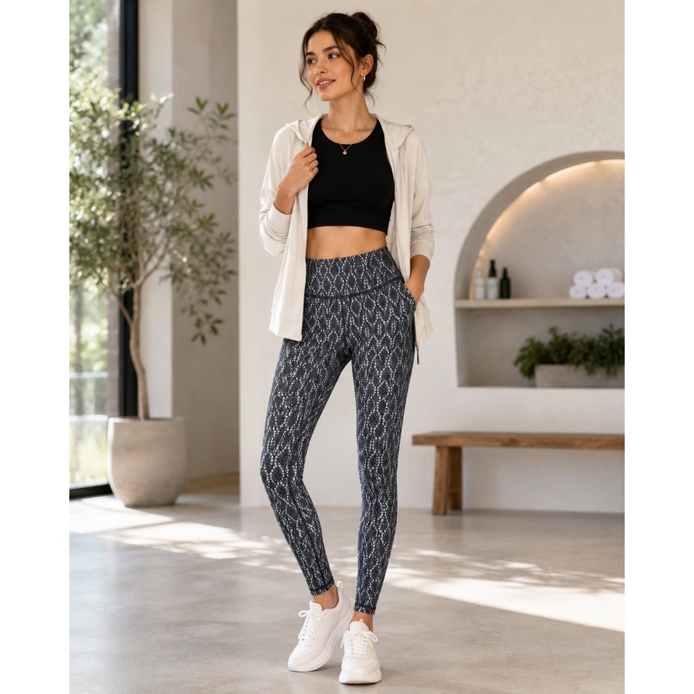 prAna Womens XS High Rise 7/8‎ Leggings Grey Geometric Organic Cotton W4MAIL314